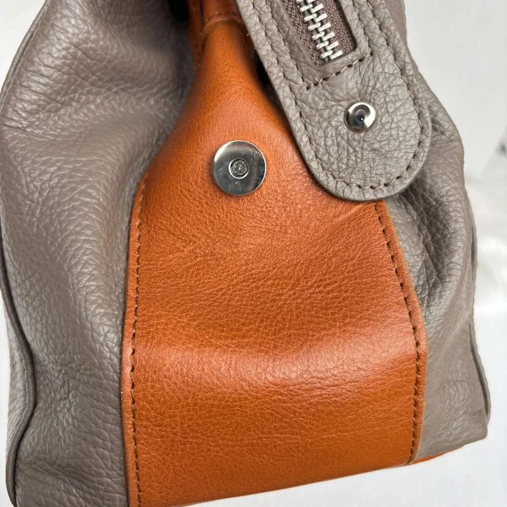 Valentina Italy Pebbled Leather Satchel Bag Taupe Cognac Brown sil Hardware NWOT